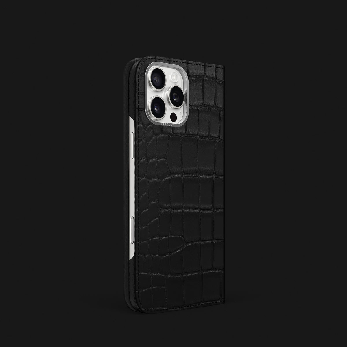 Folio Case Edition-Black For iPhone 16 Pro In Alligator with Steel Metal -1 | Edition-Black-Steel