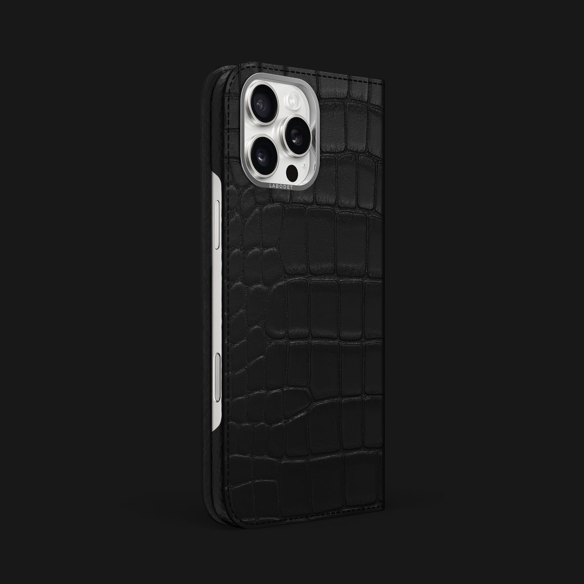 Folio Case Edition-Black For iPhone 16 Pro Max In Alligator with Steel Metal -1 | Edition-Black-Steel