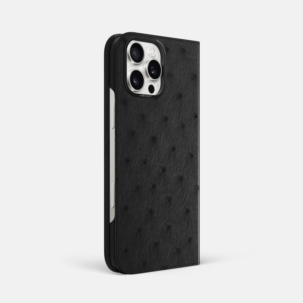 Black iPhone 16 Pro Max Folio Case Ostrich with Black Metal -1 | Black-Black