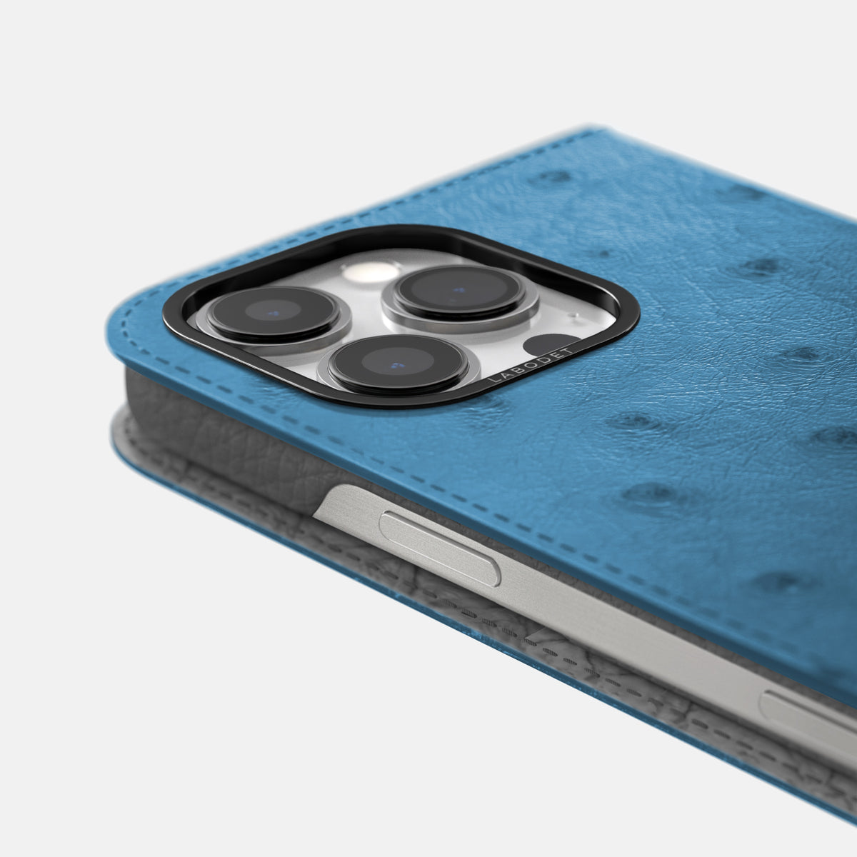Blue-Jeans iPhone 16 Pro Max Folio Case Ostrich with Black Metal -5 | Blue-Jeans-Black