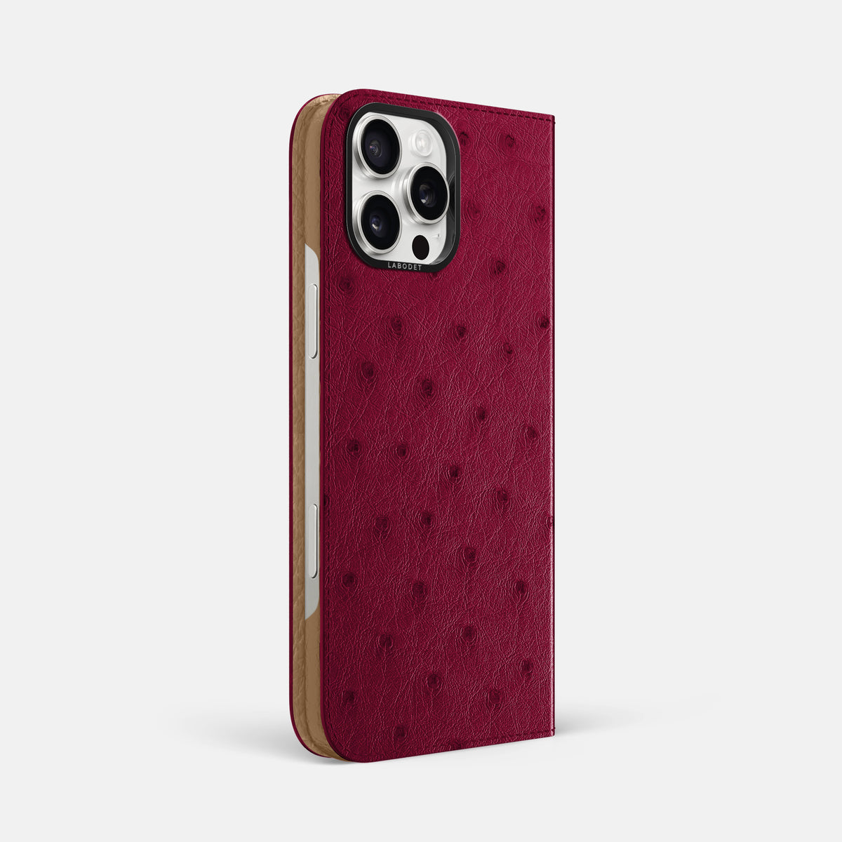 Bordeaux iPhone 16 Pro Max Folio Case Ostrich with Black Metal -1 | Bordeaux-Black