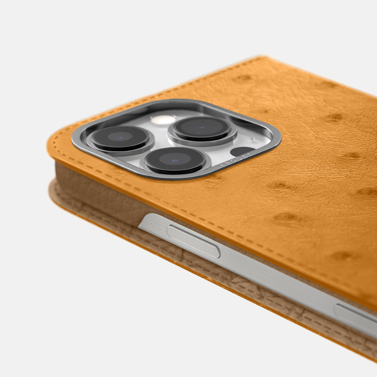 Chestnut iPhone 16 Pro Max Folio Case Ostrich with Steel Metal -5 | Chestnut-Steel