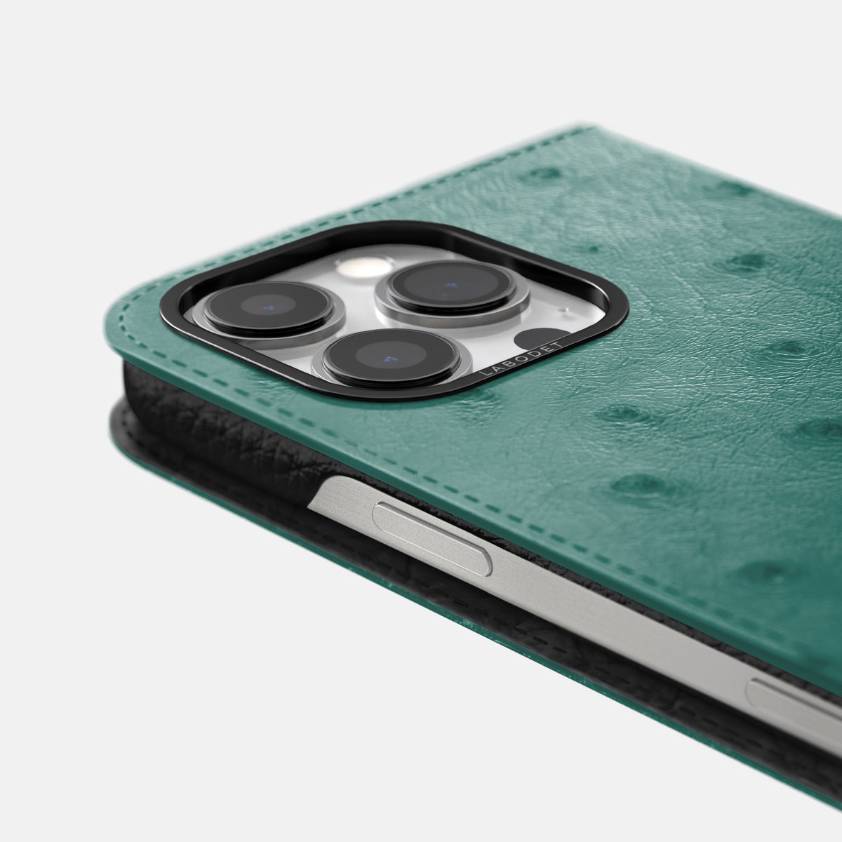 Forest-Green iPhone 16 Pro Max Folio Case Ostrich with Black Metal -5 | Forest-Green-Black