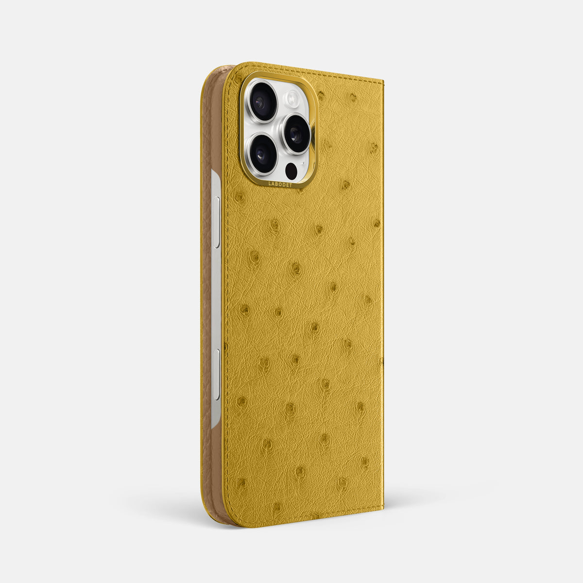 Gold iPhone 16 Pro Max Folio Case Ostrich with Gold Metal -1 | Gold-Gold