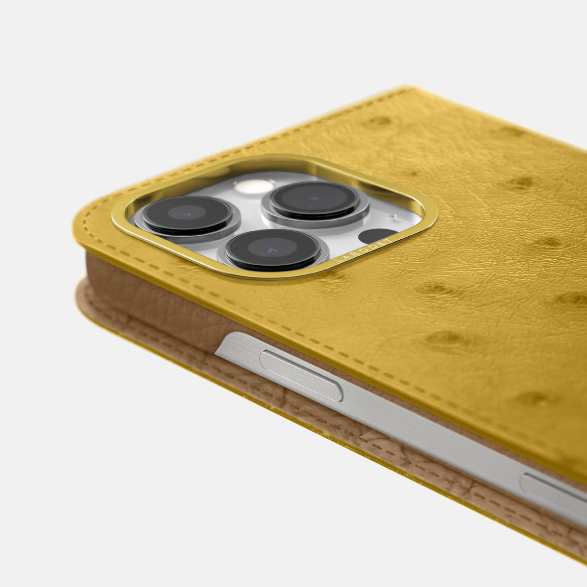 Gold iPhone 16 Pro Max Folio Case Ostrich with Gold Metal -5 | Gold-Gold