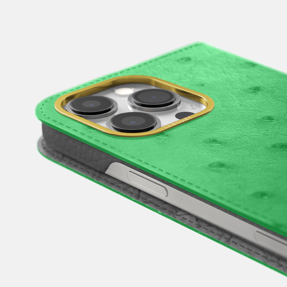 Kentucky Green iPhone 16 Pro Max Folio Case Ostrich with Gold Metal -5 | Kentucky-Green-Gold