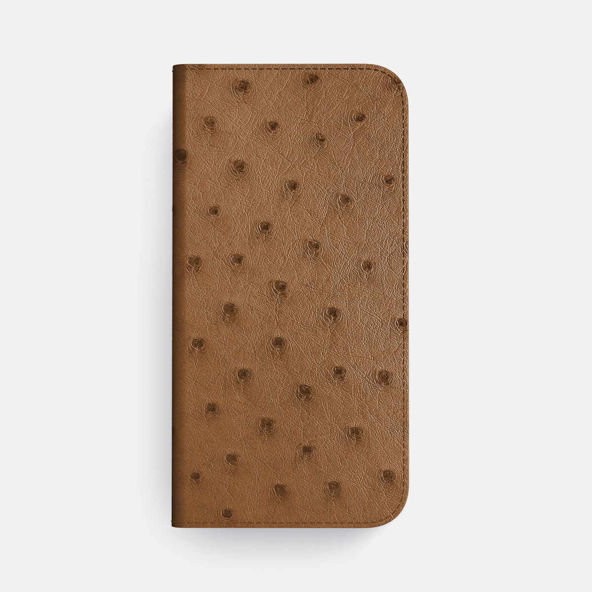 Medium-Brown iPhone 16 Pro Max Folio Case Ostrich with Black Metal -4 | Medium-Brown-Black