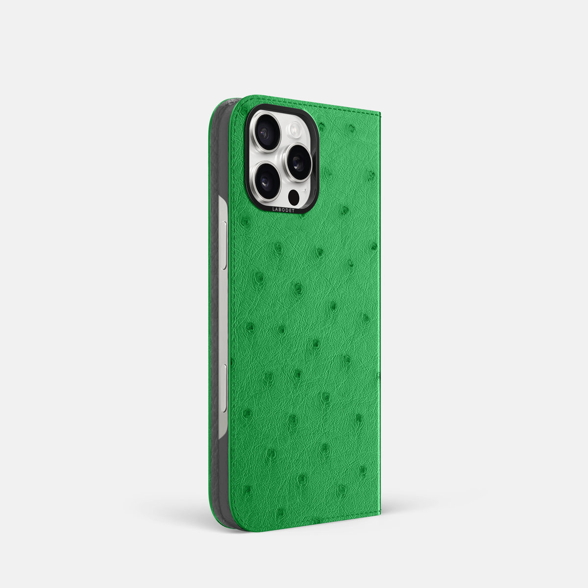 Kentucky Green iPhone 16 Pro Folio Case Ostrich with Black Metal -1 | Kentucky-Green-Black