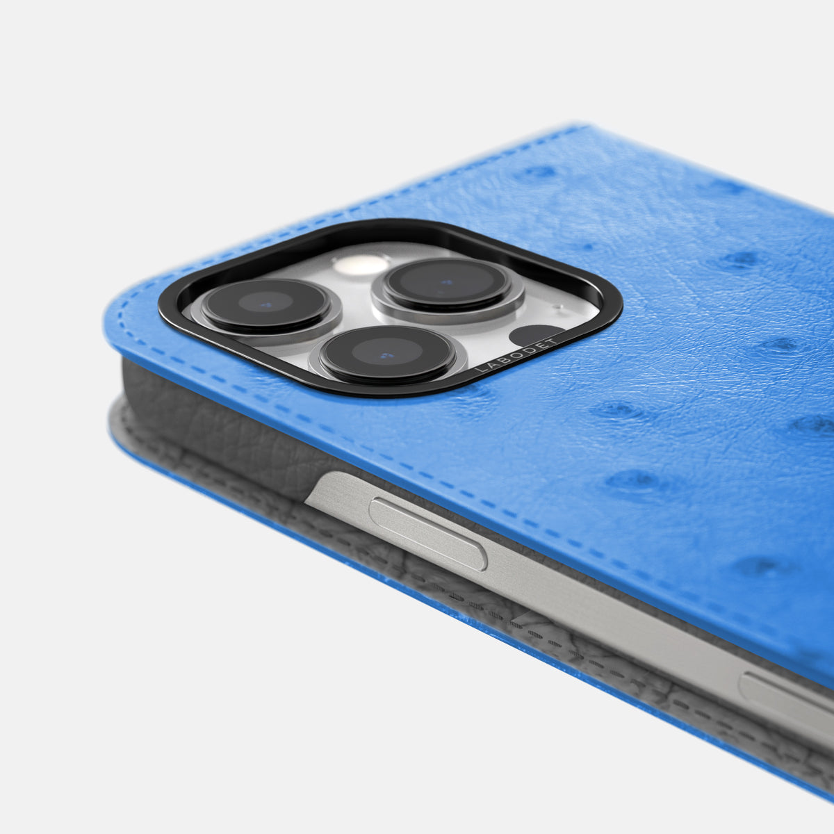 Royal-Blue iPhone 16 Pro Folio Case Ostrich with Black Metal -5 | Royal-Blue-Black