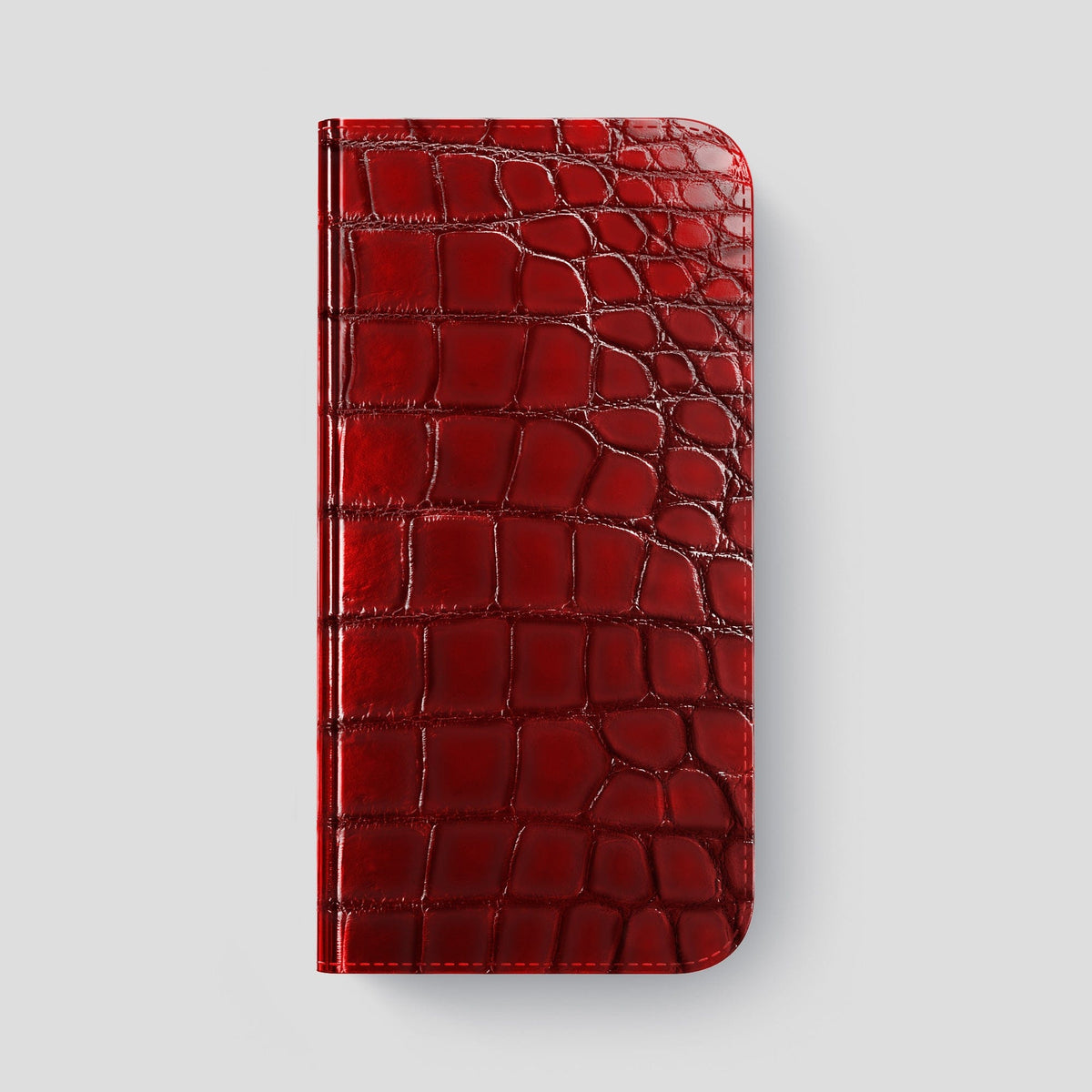 Burgundy iPhone 14 Pro Max Folio Magsafe Case Patina Alligator with Steel Metal -4 | Burgundy-Steel