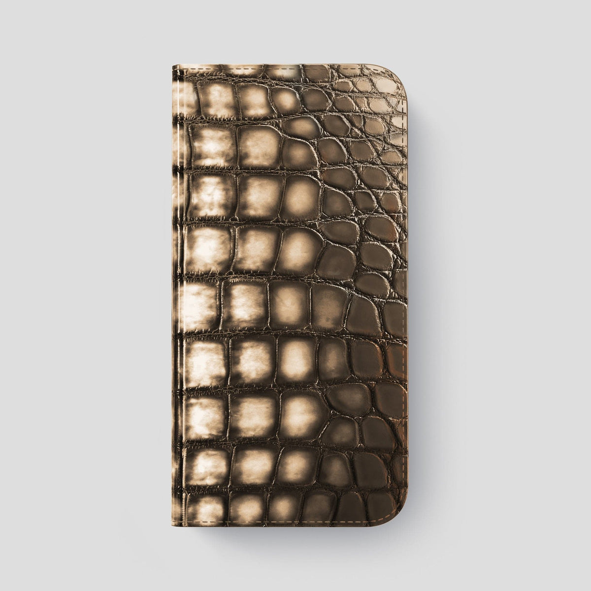 Etoupe iPhone 15 Pro Max Folio Magsafe Case Patina Alligator with Black Metal -4 | Etoupe-Black