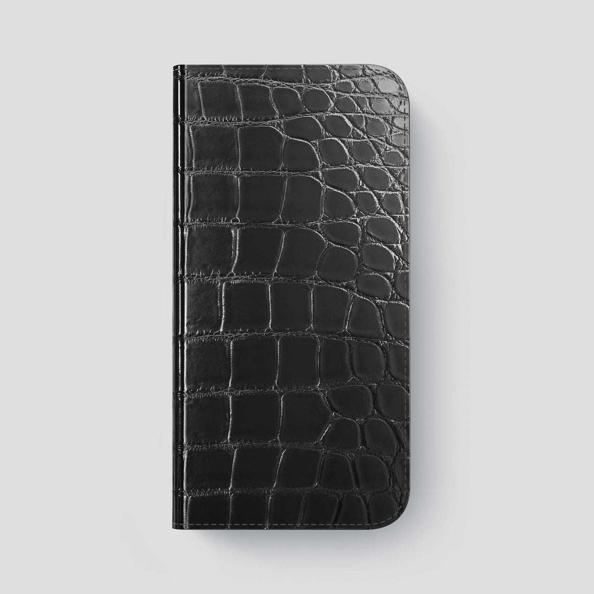 Havana-Black iPhone 15 Pro Max Folio Magsafe Case Patina Alligator with Gold Metal -4 | Havana-Black-Gold