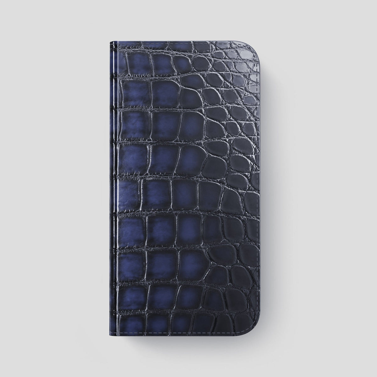 Havana-Blue iPhone 14 Pro Max Folio Magsafe Case Patina Alligator with Black Metal -4 | Havana-Blue-Black