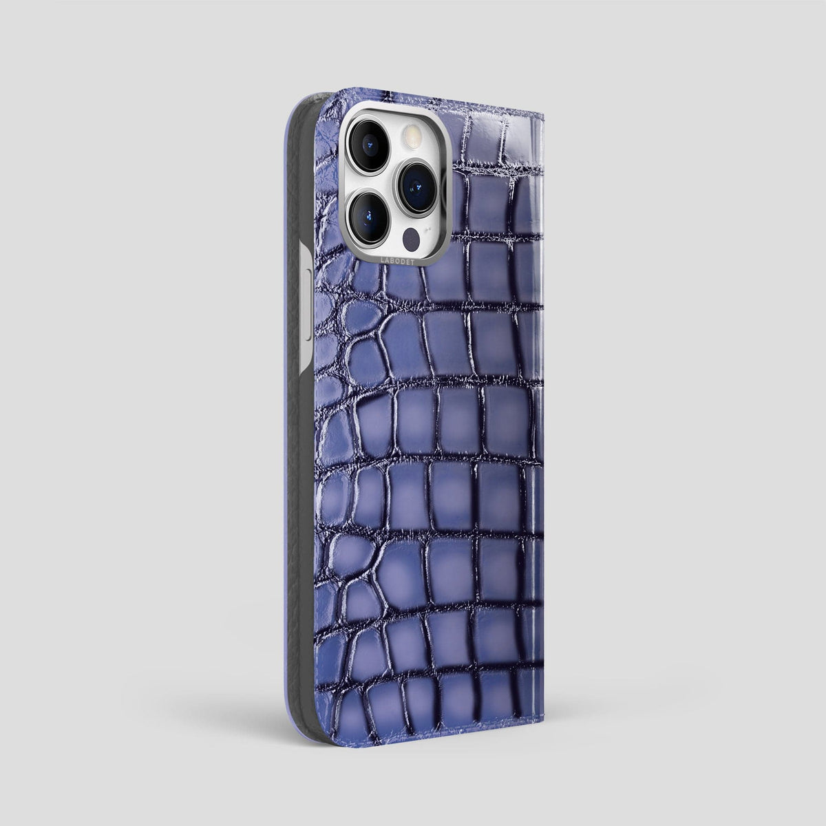 Lilac iPhone 15 Pro Max Folio Magsafe Case Patina Alligator with Steel Metal -1 | Lilac-Steel