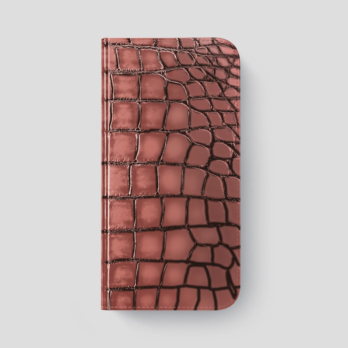 Wine-Sediment iPhone 15 Pro Max Folio Magsafe Case Patina Alligator with Black Metal -4 | Wine-Sediment-Black