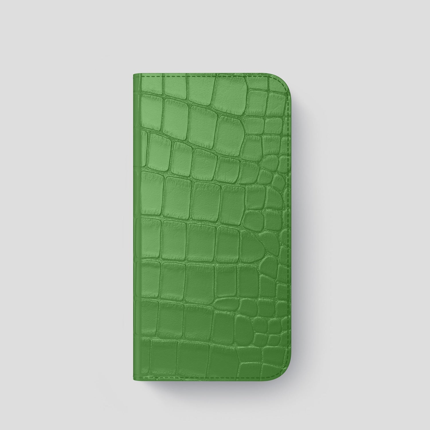 Apple-Green iPhone 14 Pro Folio Case Alligator with Black Metal -4 | Apple-Green-Black