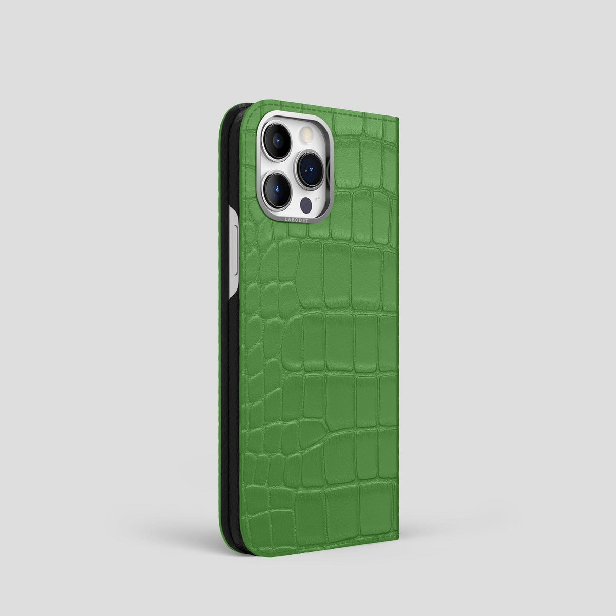 Apple-Green iPhone 14 Pro Folio Case Alligator with Steel Metal -1 | Apple-Green-Steel