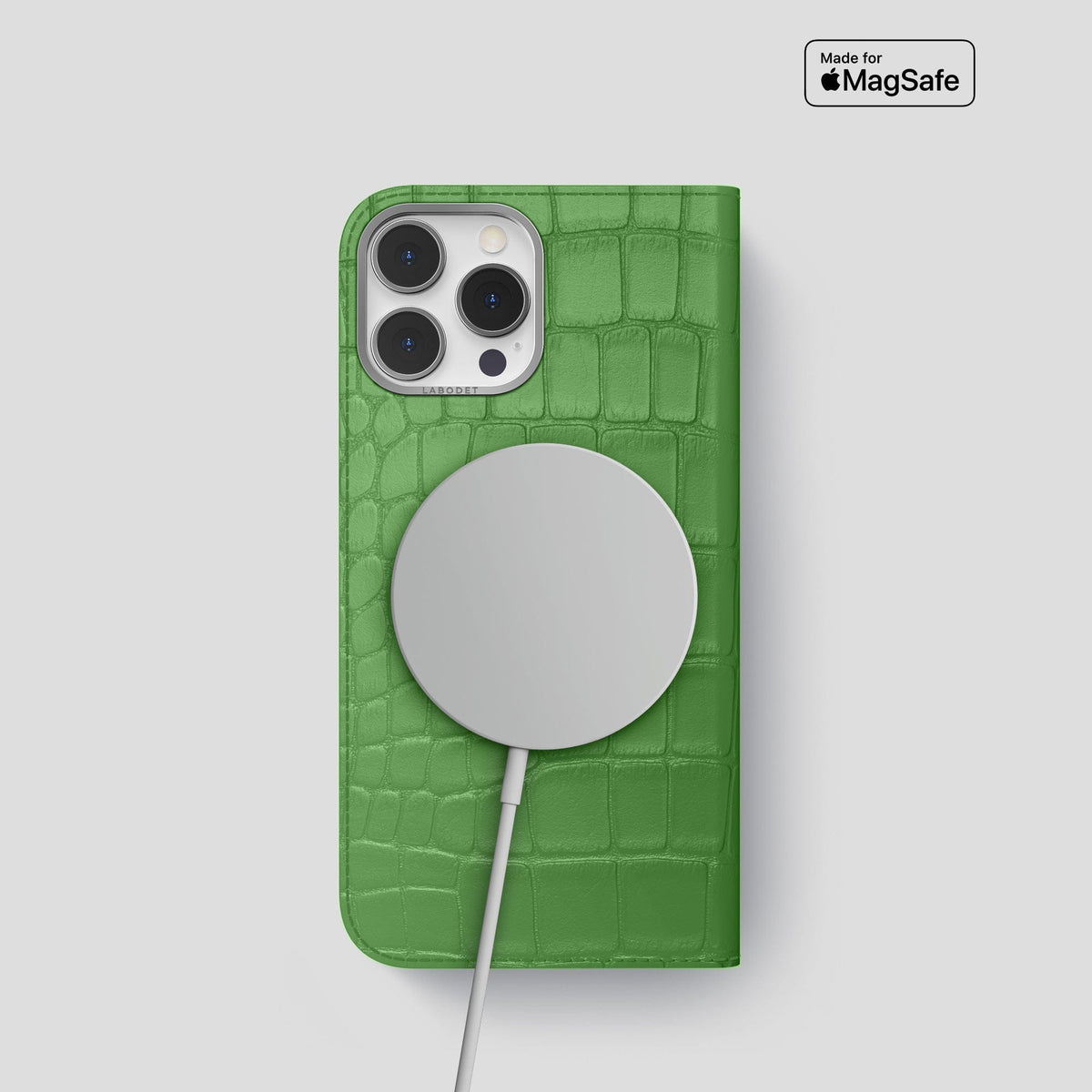 Apple-Green iPhone 14 Pro Folio Case Alligator with Steel Metal -3 | Apple-Green-Steel