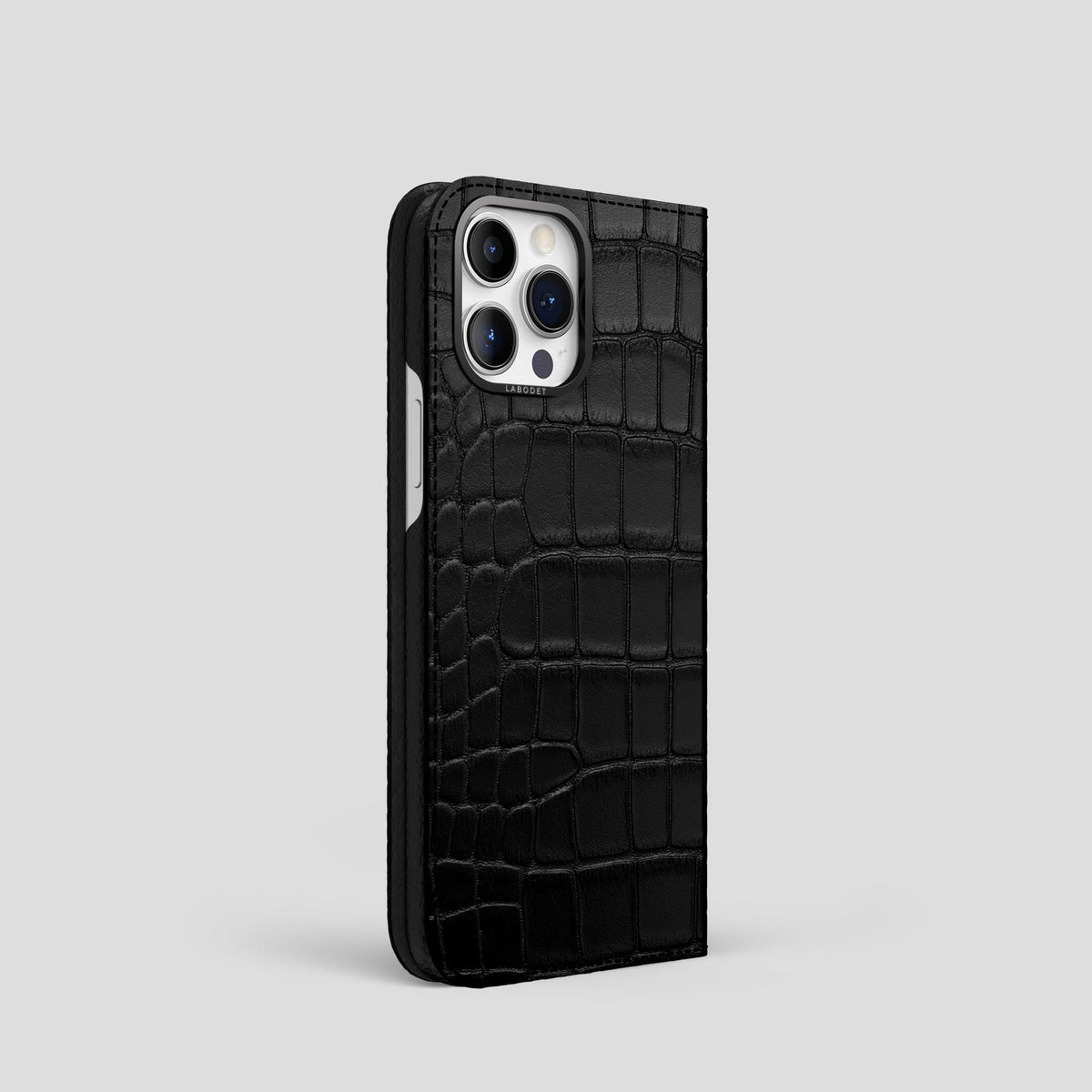Black iPhone 14 Pro Folio Case Alligator with Black Metal -1 | Black-Black