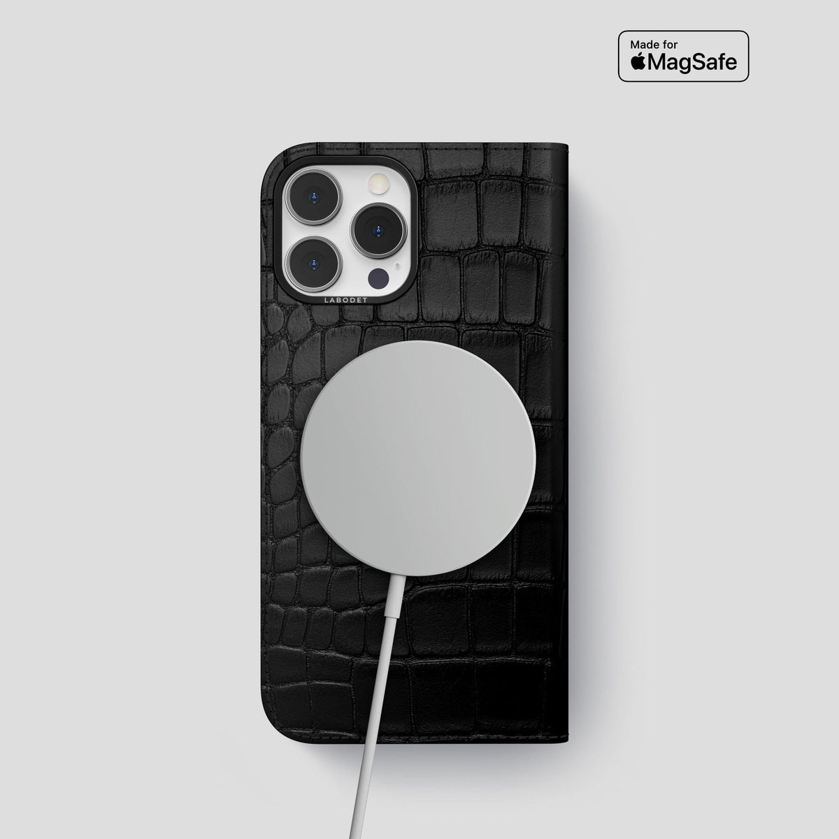 Black iPhone 14 Pro Folio Case Alligator with Black Metal -3 | Black-Black