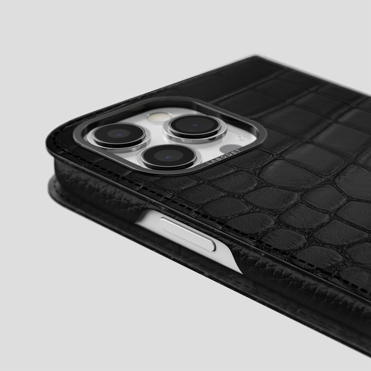 Black iPhone 14 Pro Folio Case Alligator with Black Metal -5 | Black-Black