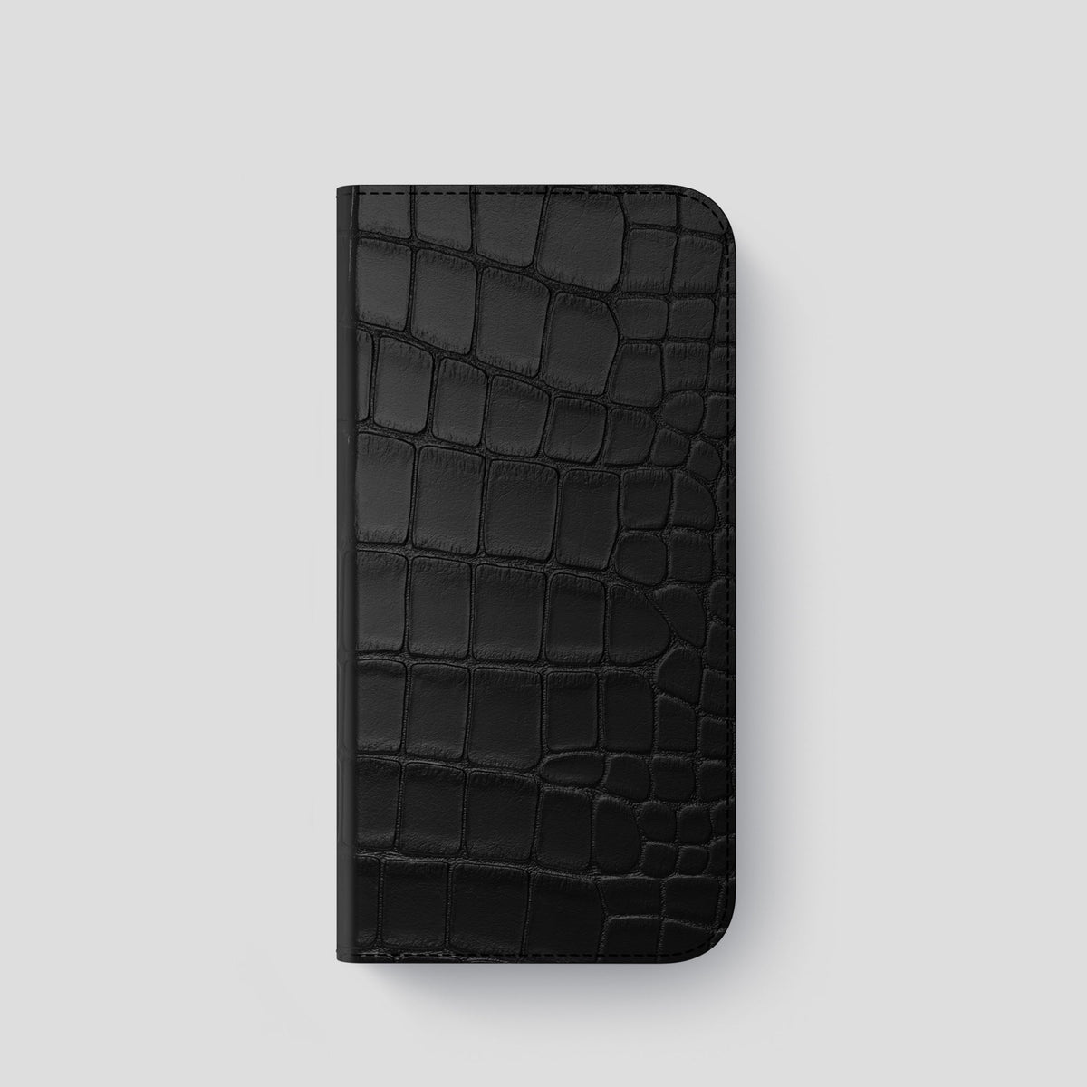 Black iPhone 14 Pro Folio Case Alligator with Steel Metal -4 | Black-Steel