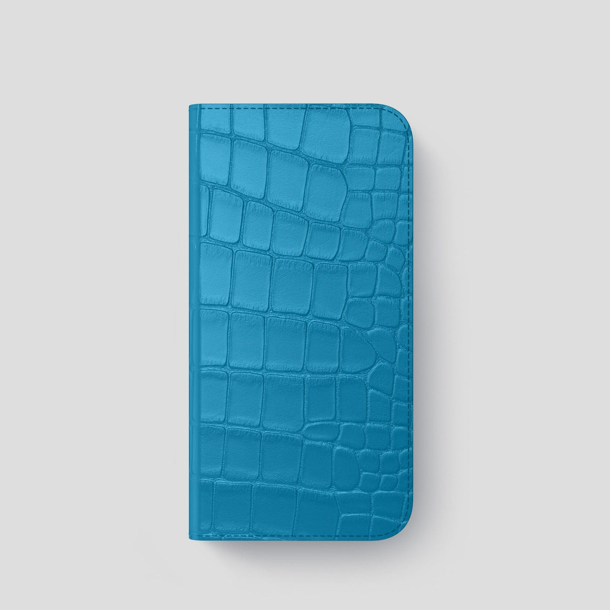 Curaçao-Blue iPhone 14 Pro Folio Case Alligator with Gold Metal -4 | Curaçao-Blue-Gold