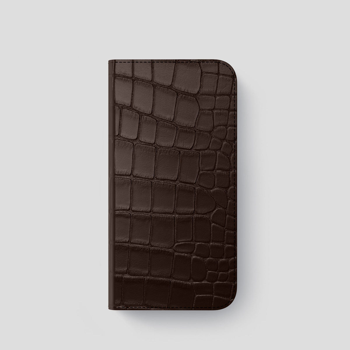 Dark Brown iPhone 14 Pro Folio Case Alligator with Black Metal -4 | Dark-Brown-Black