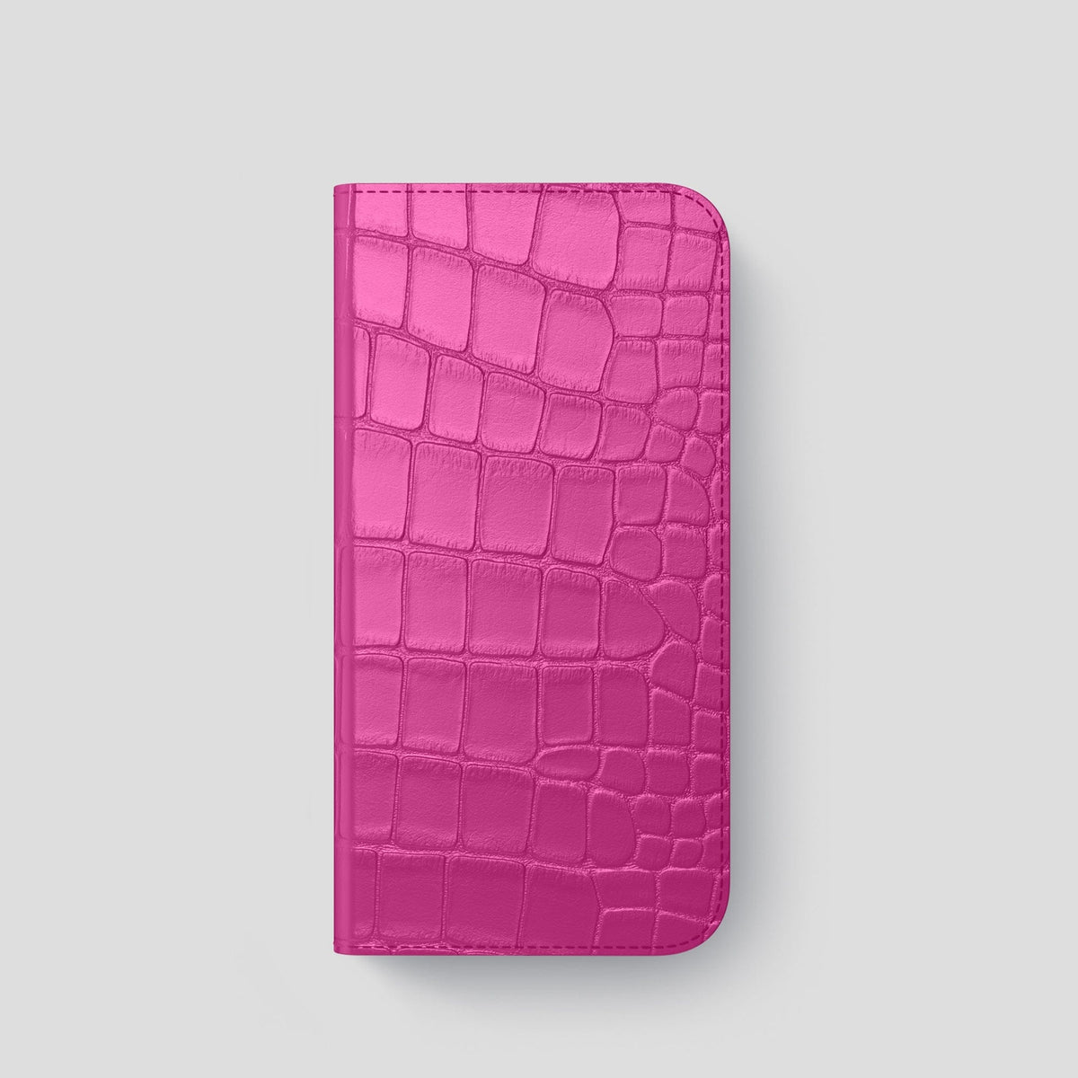 Fuchsia iPhone 14 Pro Folio Case Alligator with Black Metal -4 | Fuchsia-Black