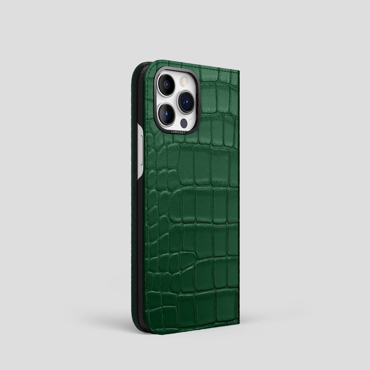 Forest-Green iPhone 14 Pro Folio Case Alligator with Black Metal -1 | Forest-Green-Black