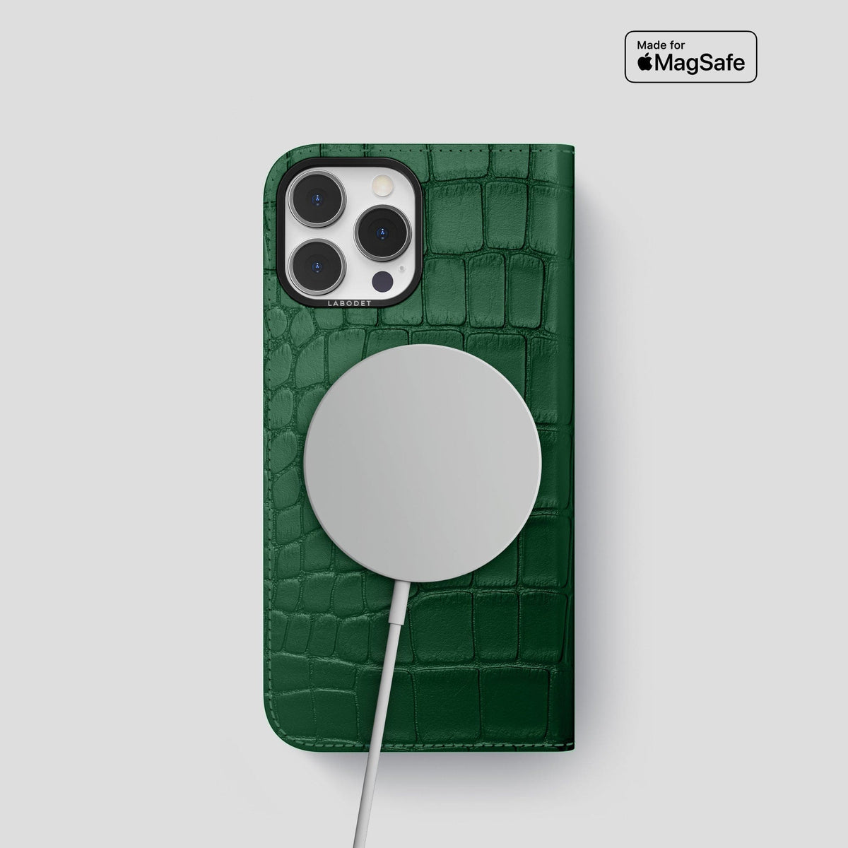 Forest-Green iPhone 14 Pro Folio Case Alligator with Black Metal -3 | Forest-Green-Black