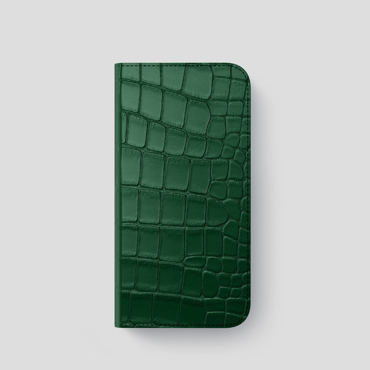 Forest-Green iPhone 14 Pro Folio Case Alligator with Black Metal -4 | Forest-Green-Black