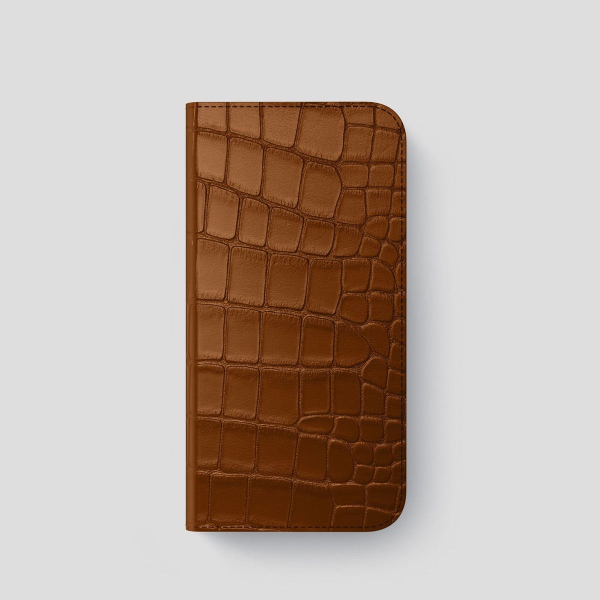 Honey iPhone 14 Pro Folio Case Alligator with Black Metal -4 | Honey-Black