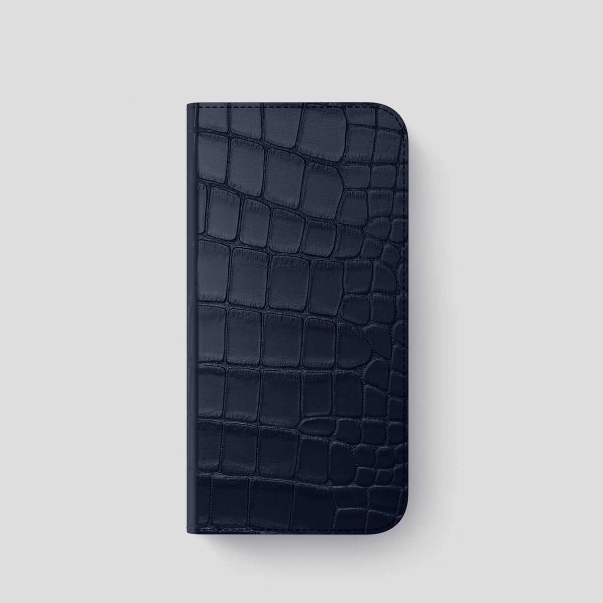 Navy Blue iPhone 14 Pro Folio Case Alligator with Steel Metal -4 | Navy-Blue-Steel