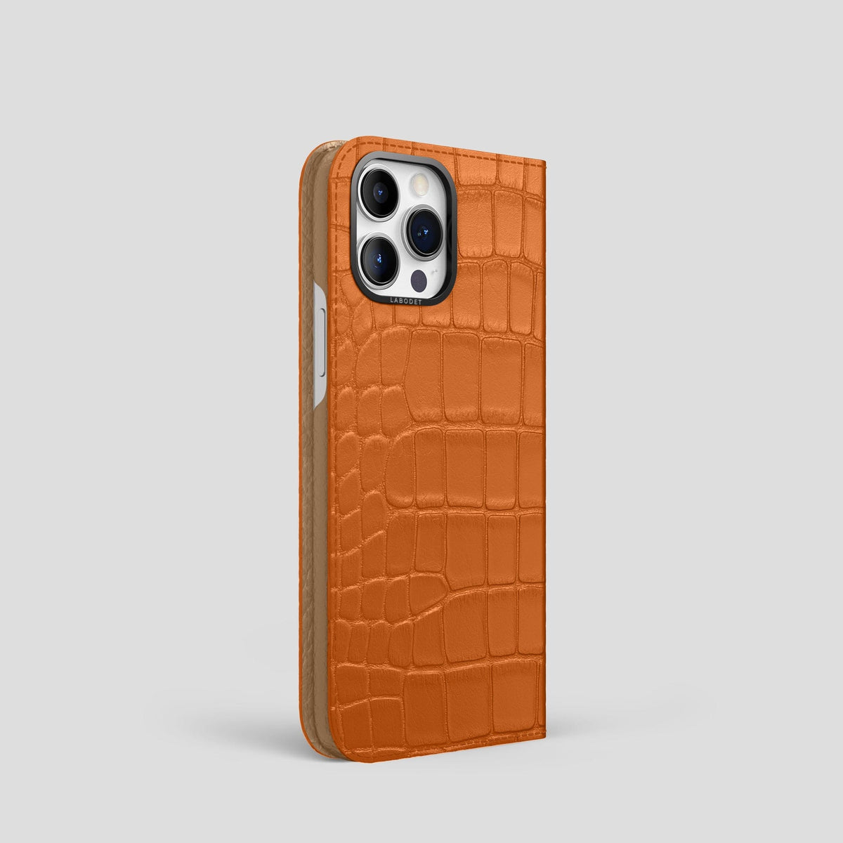 Orange iPhone 14 Pro Folio Case Alligator with Black Metal -1 | Orange-Black