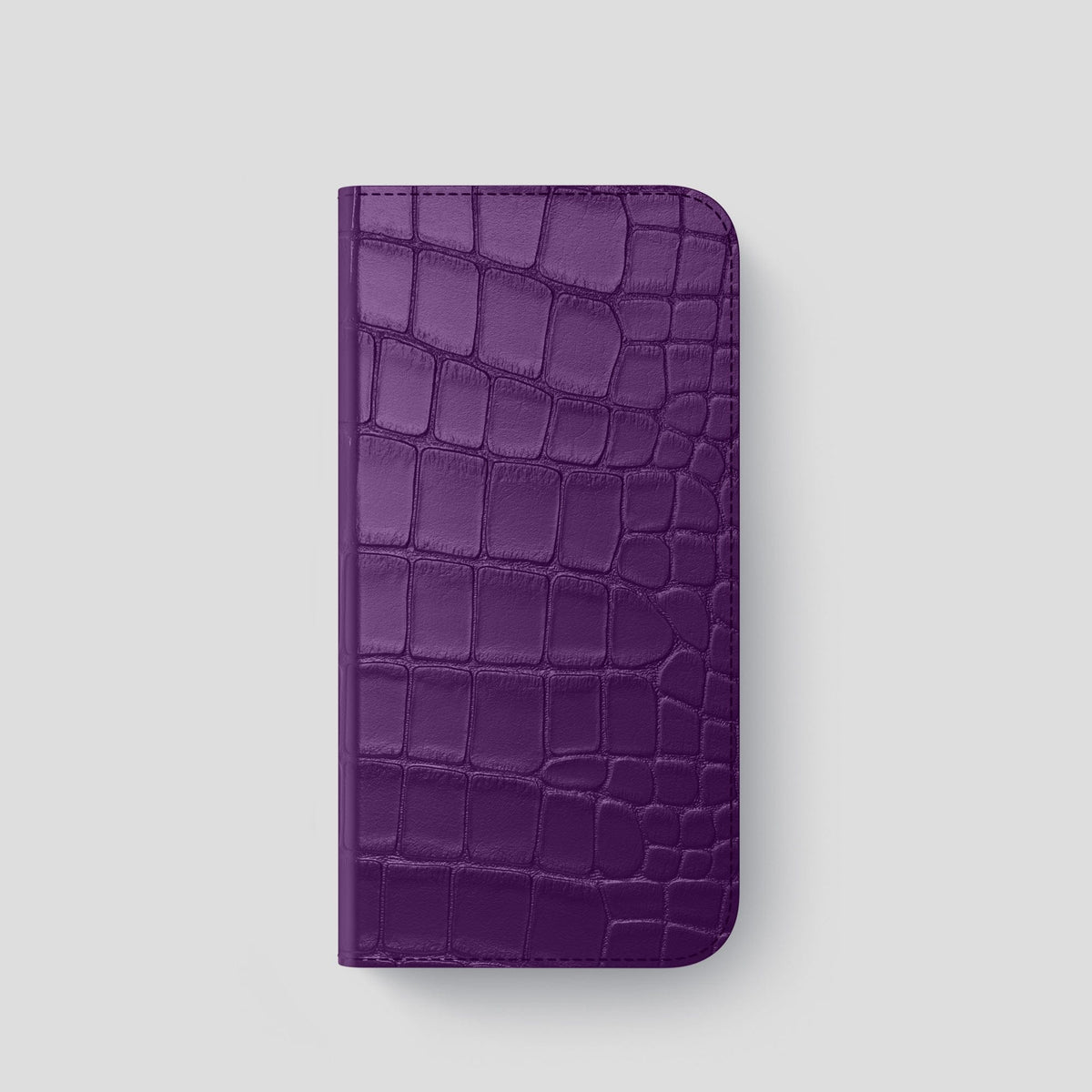 Purple iPhone 14 Pro Folio Case Alligator with Black Metal -4 | Purple-Black