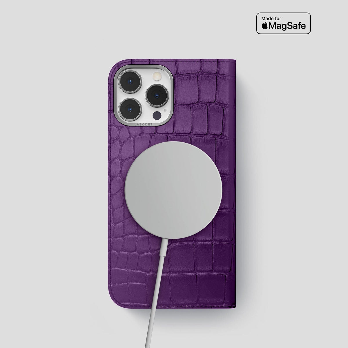 Purple iPhone 14 Pro Folio Case Alligator with Steel Metal -3 | Purple-Steel