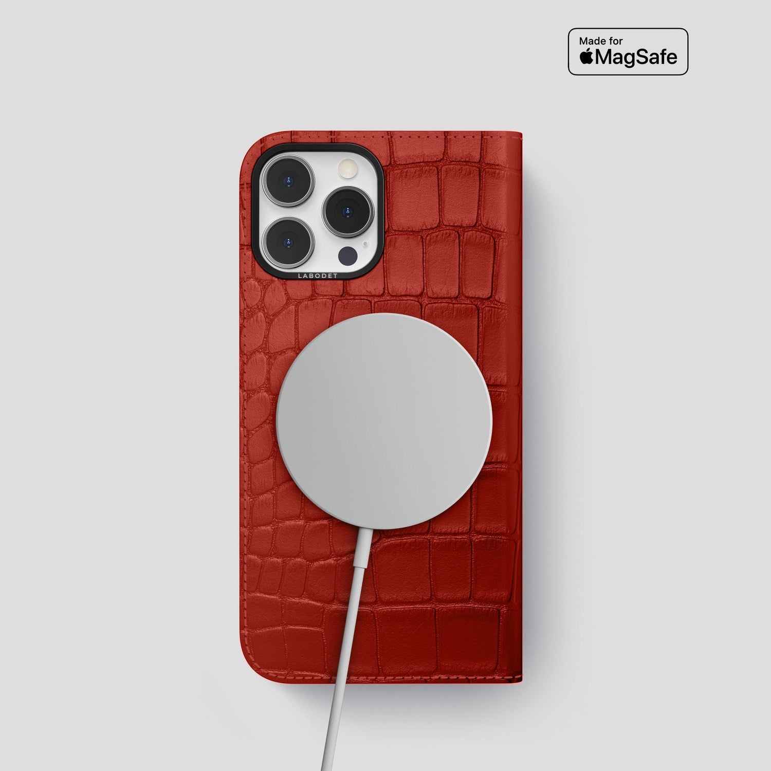 Red iPhone 14 Pro Folio Case Alligator with Black Metal -3 | Red-Black