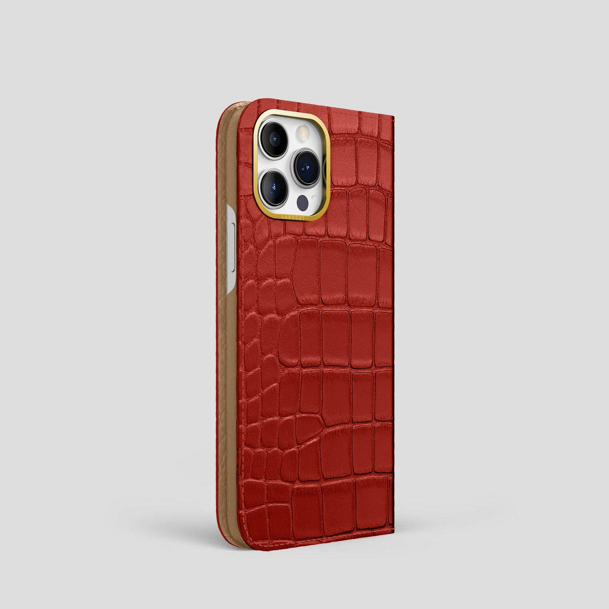 Red iPhone 14 Pro Folio Case Alligator with Gold Metal -1 | Red-Gold