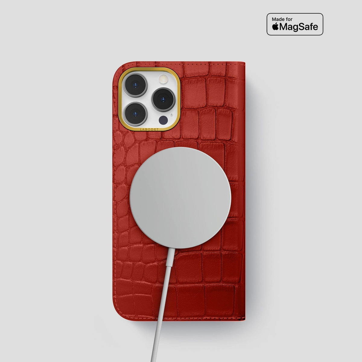 Red iPhone 14 Pro Folio Case Alligator with Gold Metal -3 | Red-Gold
