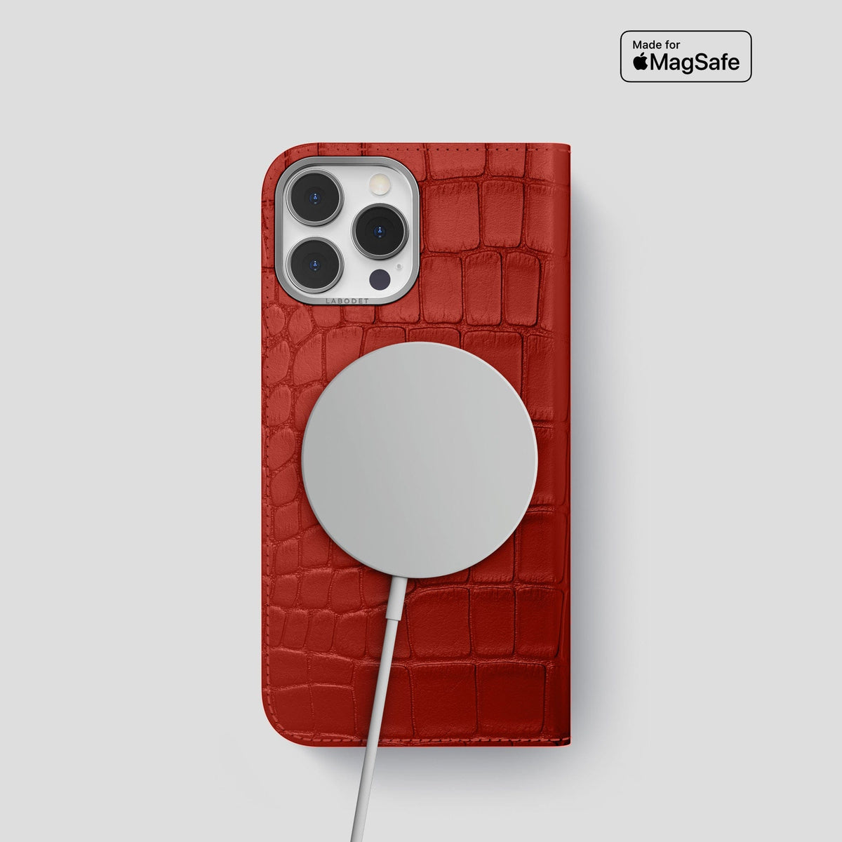 Red iPhone 14 Pro Folio Case Alligator with Steel Metal -3 | Red-Steel