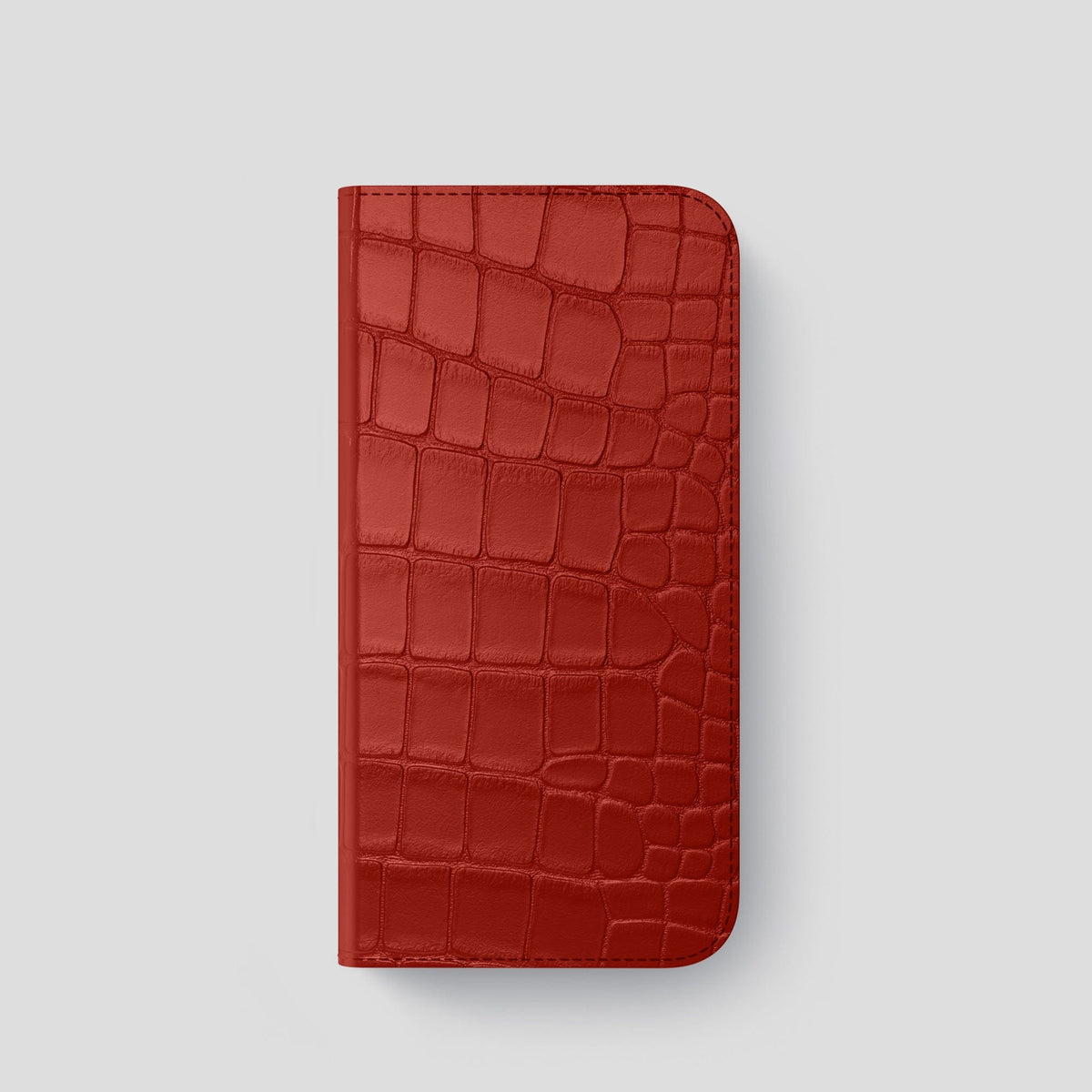 Red iPhone 14 Pro Folio Case Alligator with Steel Metal -4 | Red-Steel