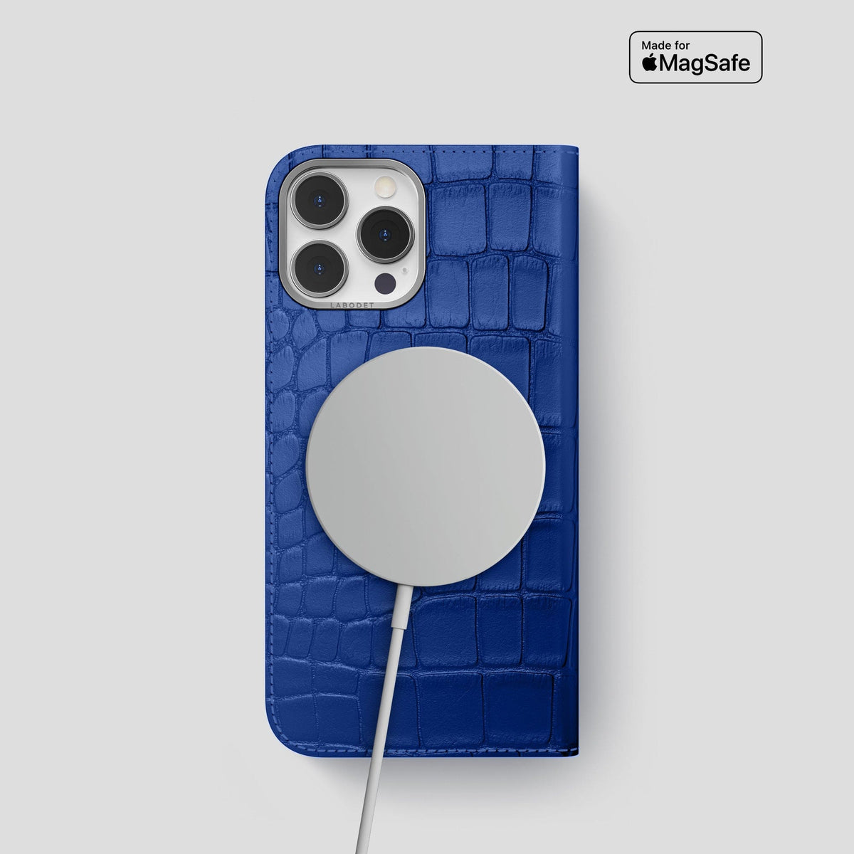 Royal Blue iPhone 14 Pro Folio Case Alligator with Steel Metal -3 | Royal-Blue-Steel