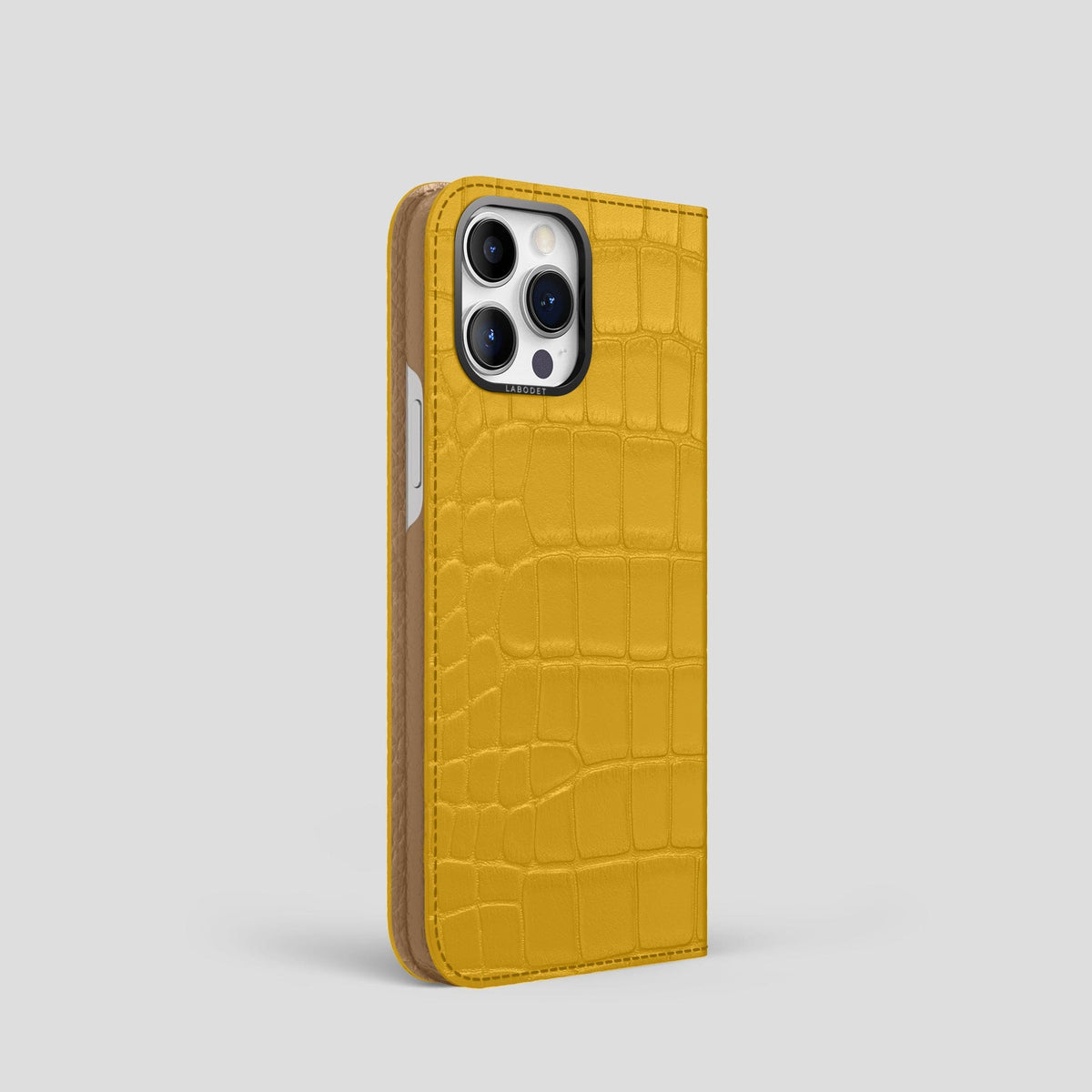 Yellow iPhone 14 Pro Folio Case Alligator with Black Metal -1 | Yellow-Black