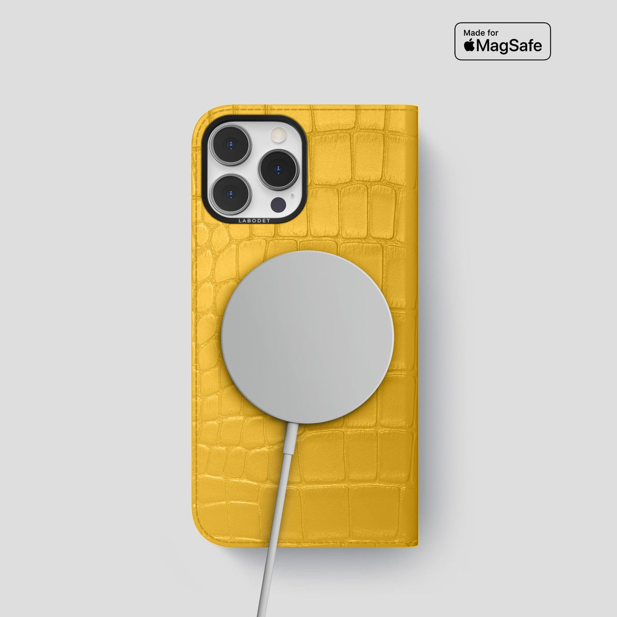 Yellow iPhone 14 Pro Folio Case Alligator with Black Metal -3 | Yellow-Black