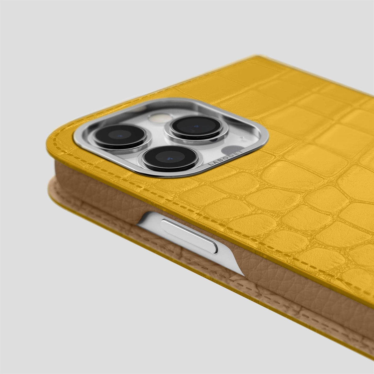 Yellow iPhone 14 Pro Folio Case Alligator with Steel Metal -5 | Yellow-Steel