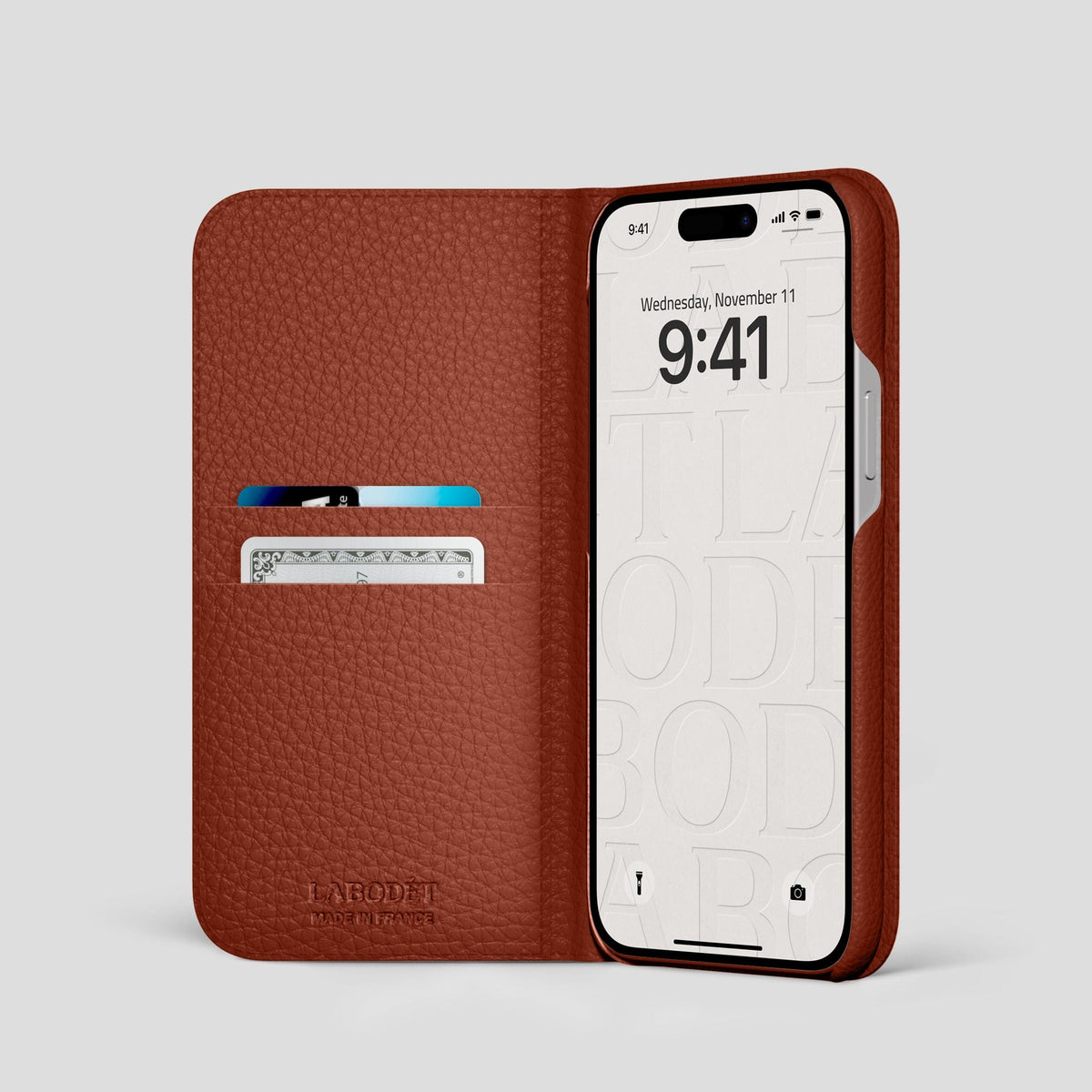 Dark Brown iPhone 14 Pro Folio Magsafe Case Calf with Black Metal -2 | Dark-Brown-Black