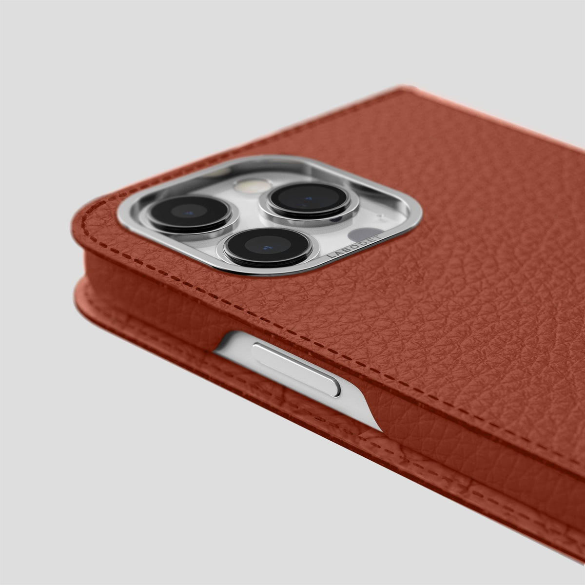 Dark Brown iPhone 14 Pro Folio Magsafe Case Calf with Steel Metal -5 | Dark-Brown-Steel