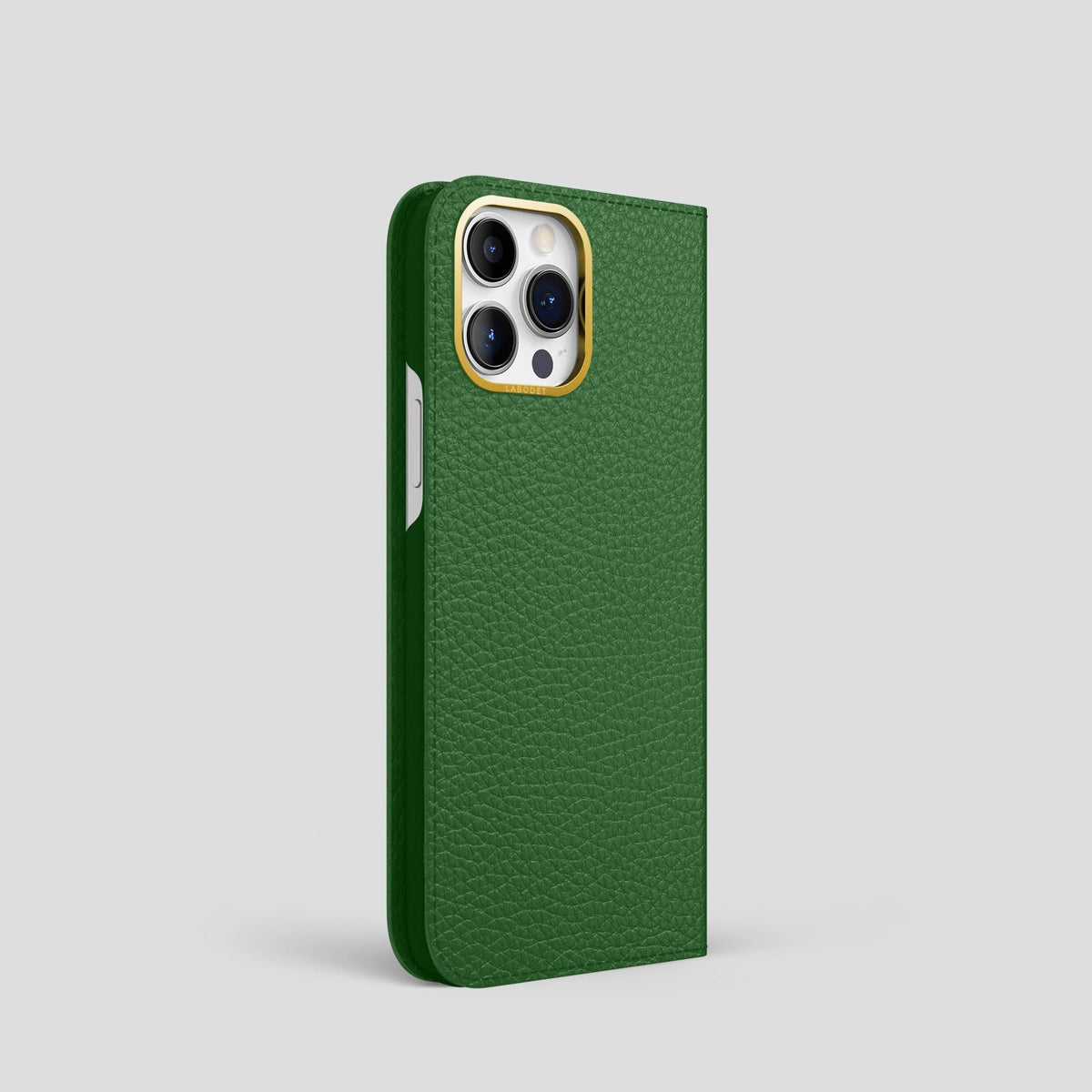 Dark Green iPhone 14 Pro Folio Magsafe Case Calf with Gold Metal -1 | Dark-Green-Gold