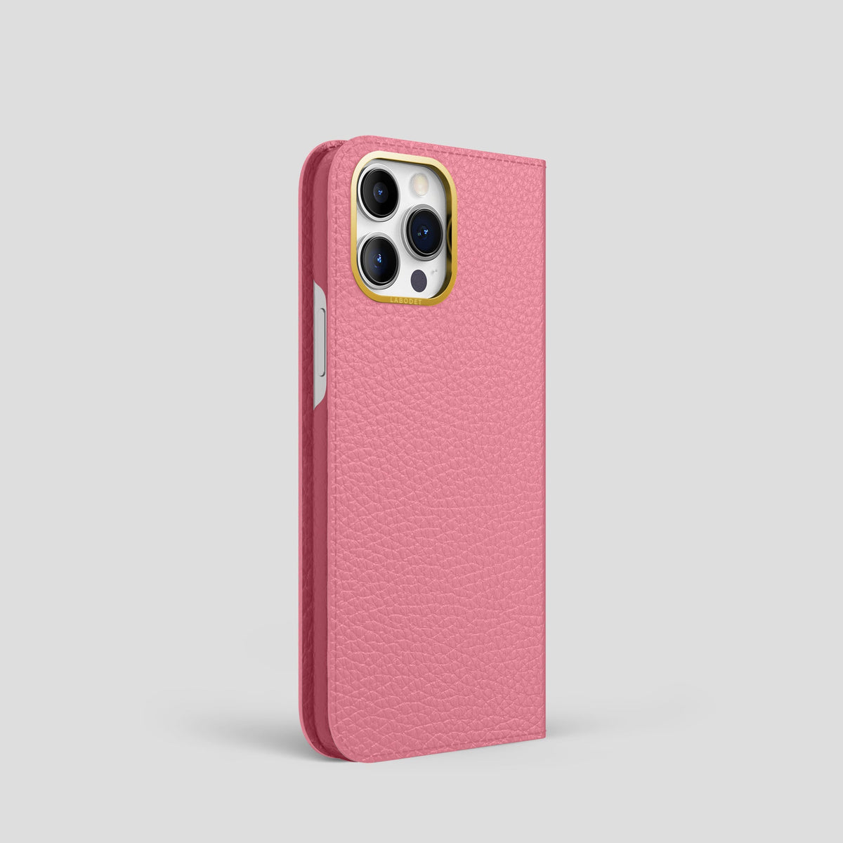 Pink iPhone 14 Pro Folio Magsafe Case Calf with Gold Metal -1 | Pink-Gold